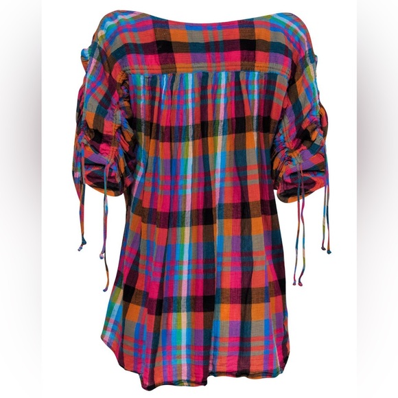 Maeve by Anthropologie - Multicolored Plaid Short Sleeve Button-Up Blouse - Picture 2 of 8